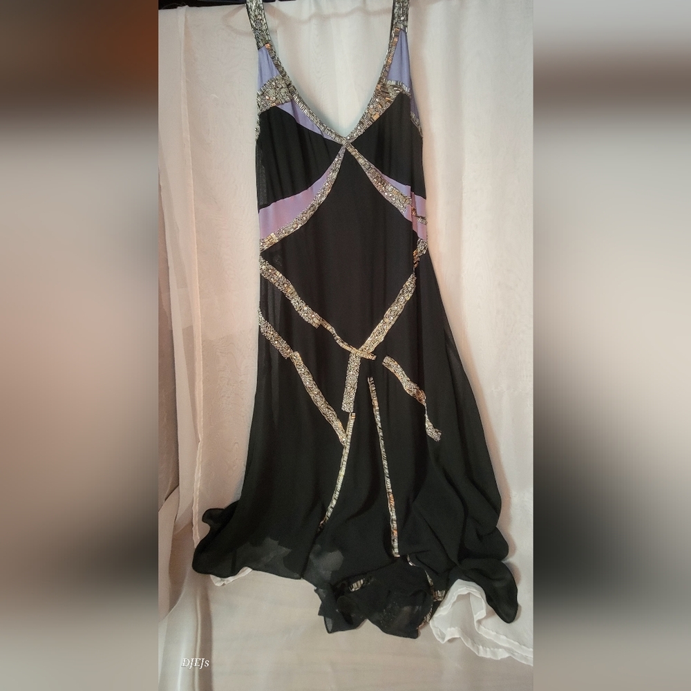 Nocturne Black Dress with Purple Beading.